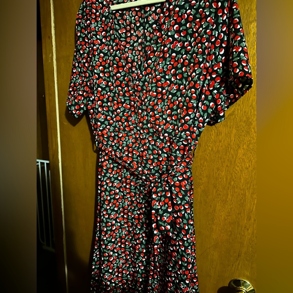 SHEIN plus cherry print belted dress 2X